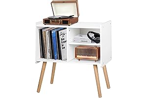 Mid-Century Modern Turntable Stand with Storage: White