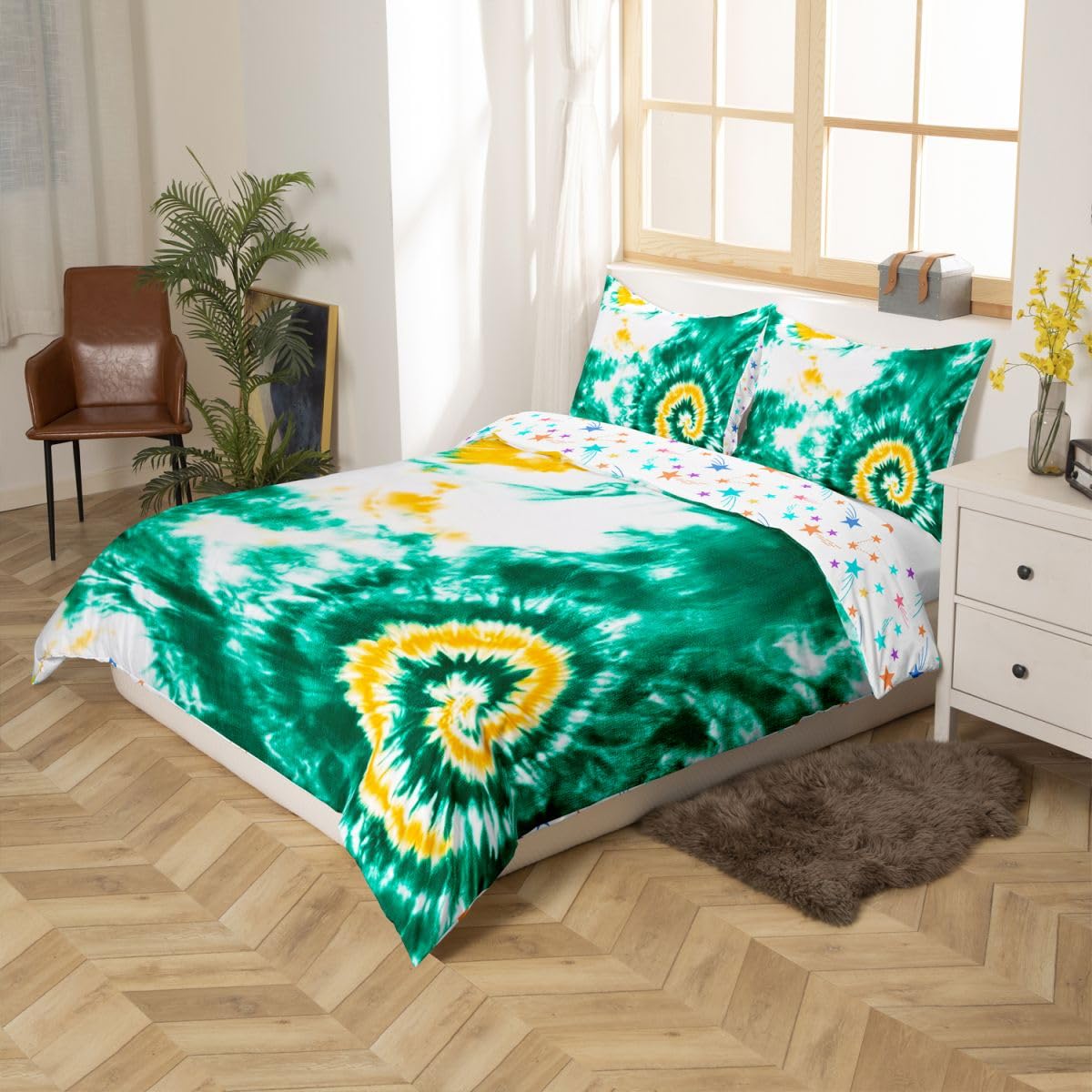 Homewish Krawat Poszwa Na Kołdrę Super King Dye Zielony Zestaw Pościeli Wirowa Poszwa Na Kołdrę Wzór Wir Zestawy Łóżek Czeska Cygańska Akwar