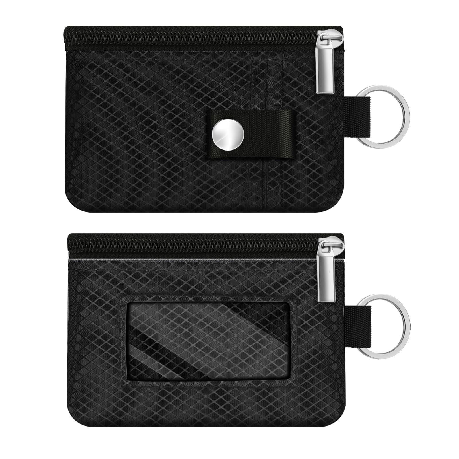 Minimalist RFID Blocking Small Wallet with ID Window,WaterResistant Zip Id Case Wallet with Lanyard Keychain for Cards,Cash,Travel,Women,Men (Black)