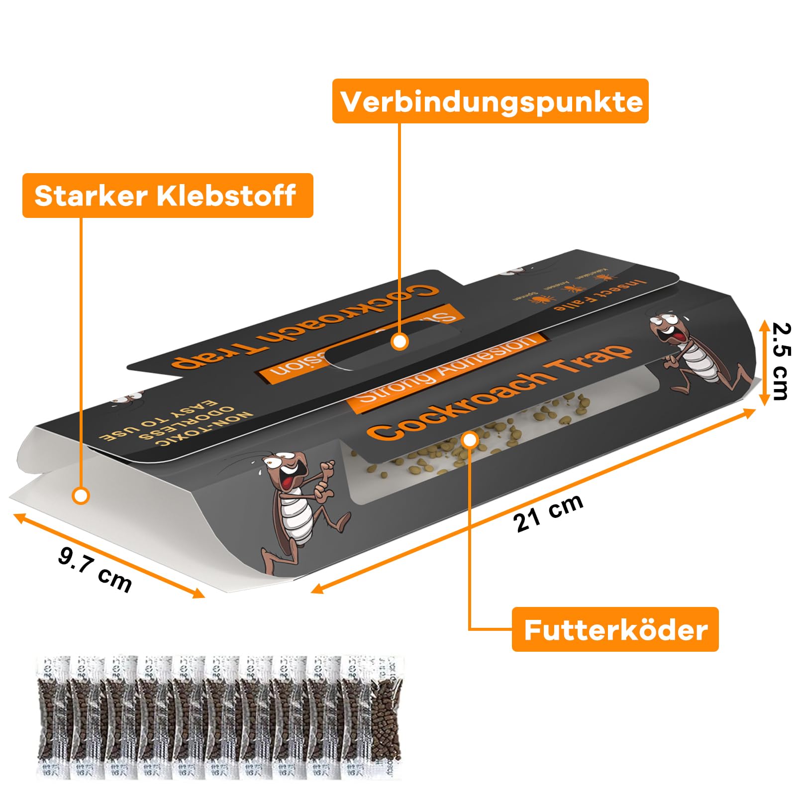 Schabenfalle [20 Stück] mit Effektiven & Giftfreien Ködertabletten, Starke Monitoring-Klebefalle, Kakerlakenfalle zur Befallsermittlung von Küchen-Schaben & Kakerlaken in Allen Wohnräumen