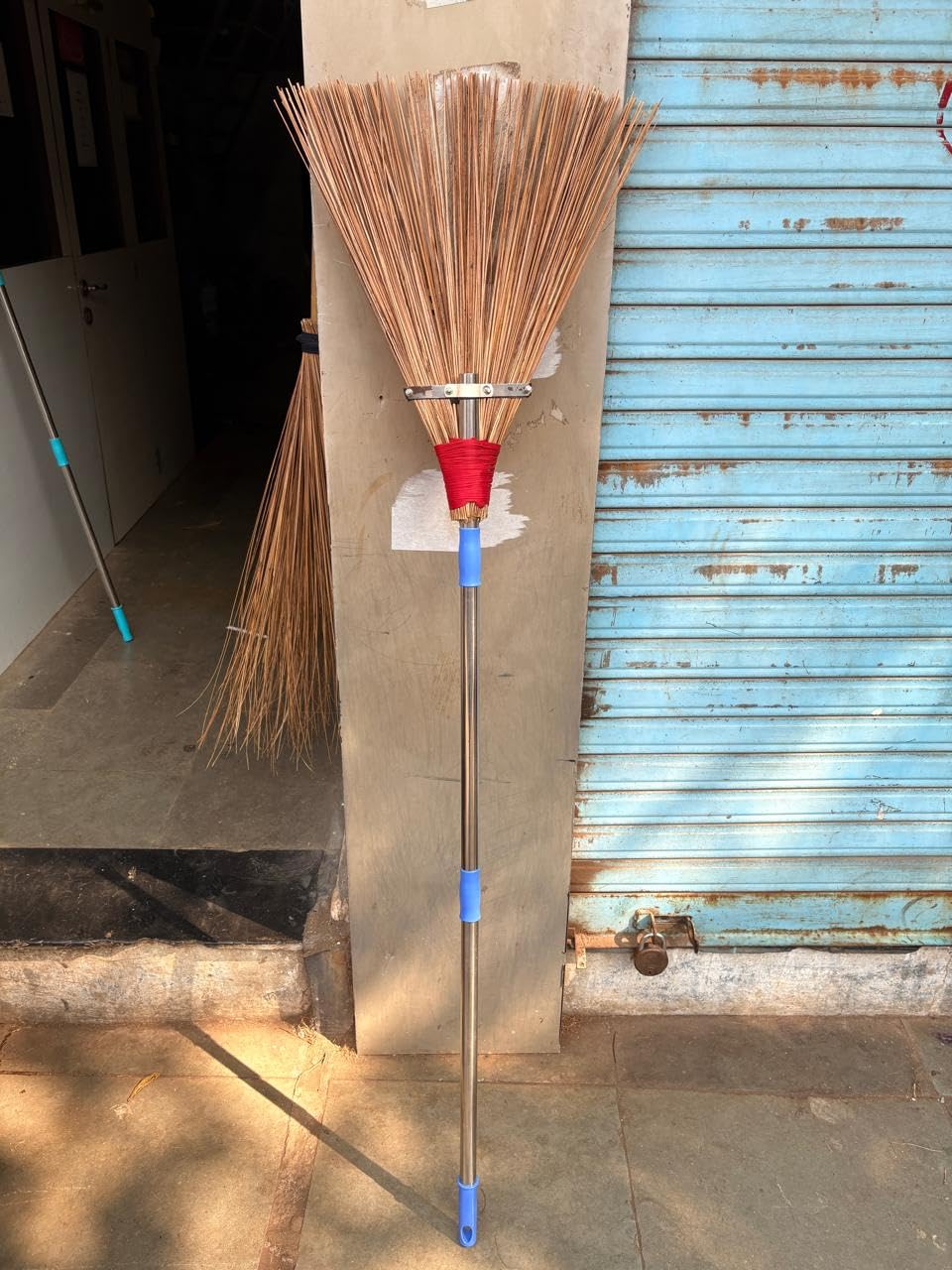 Krishna Natural Grass Garden Broom with Steel Rod Handle | Heavy Duty Outdoor Jhadu for Yard, Lawn, Garage & Street Cleaning | 4 Ft Long Handle (2 Refill)-image-38