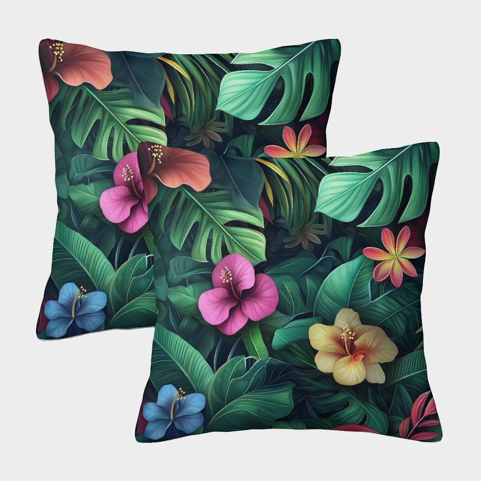 kaiyun 2 Pack Beautiful Tropical Jungle - Leaves, Flowers Pillowcase 45x45cm, Cushion Cover,3D Digital Printing Bed Sofa Decorative