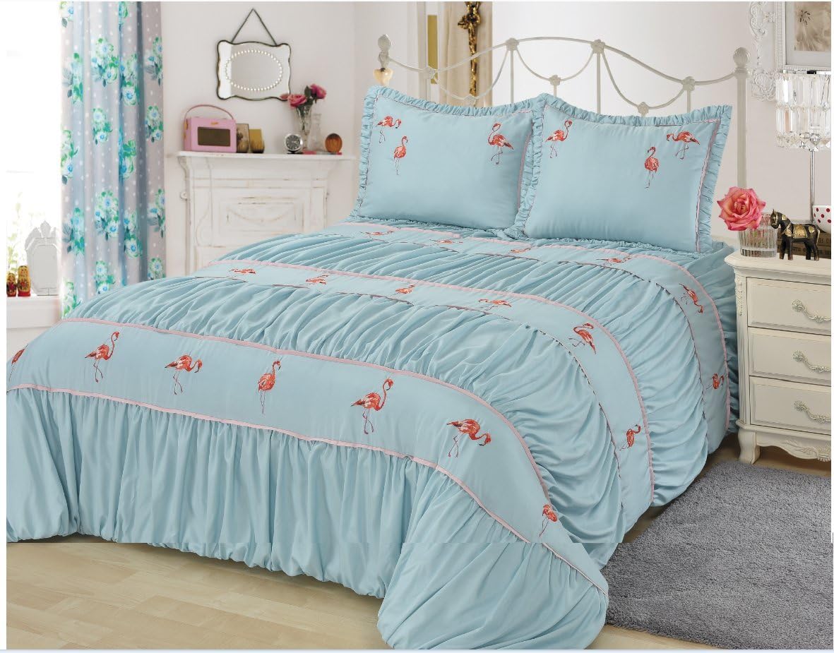 Flamingo - Light Blue Luxury Girl's Comforter Set (Queen)