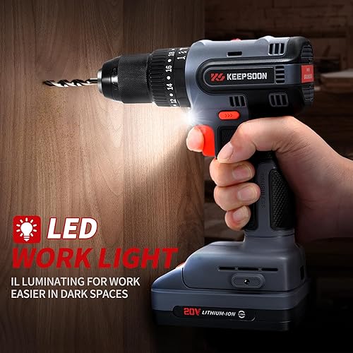Miniatura 6 de KEEPSOON Juego de taladro inalámbrico sin escobillas de 20 V, kit de taladro eléctrico con 1 batería y cargador, portabrocas sin llave de 38