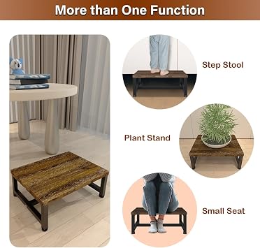 Wooden Step Stool for Kids and Adults, Heavy Duty Stepping Stools with 300 LB Load Capacity, Foot Step Stool for Bed, Bedroom, Living Room, Bathroom, Kitchen- Rustic Brown & Black