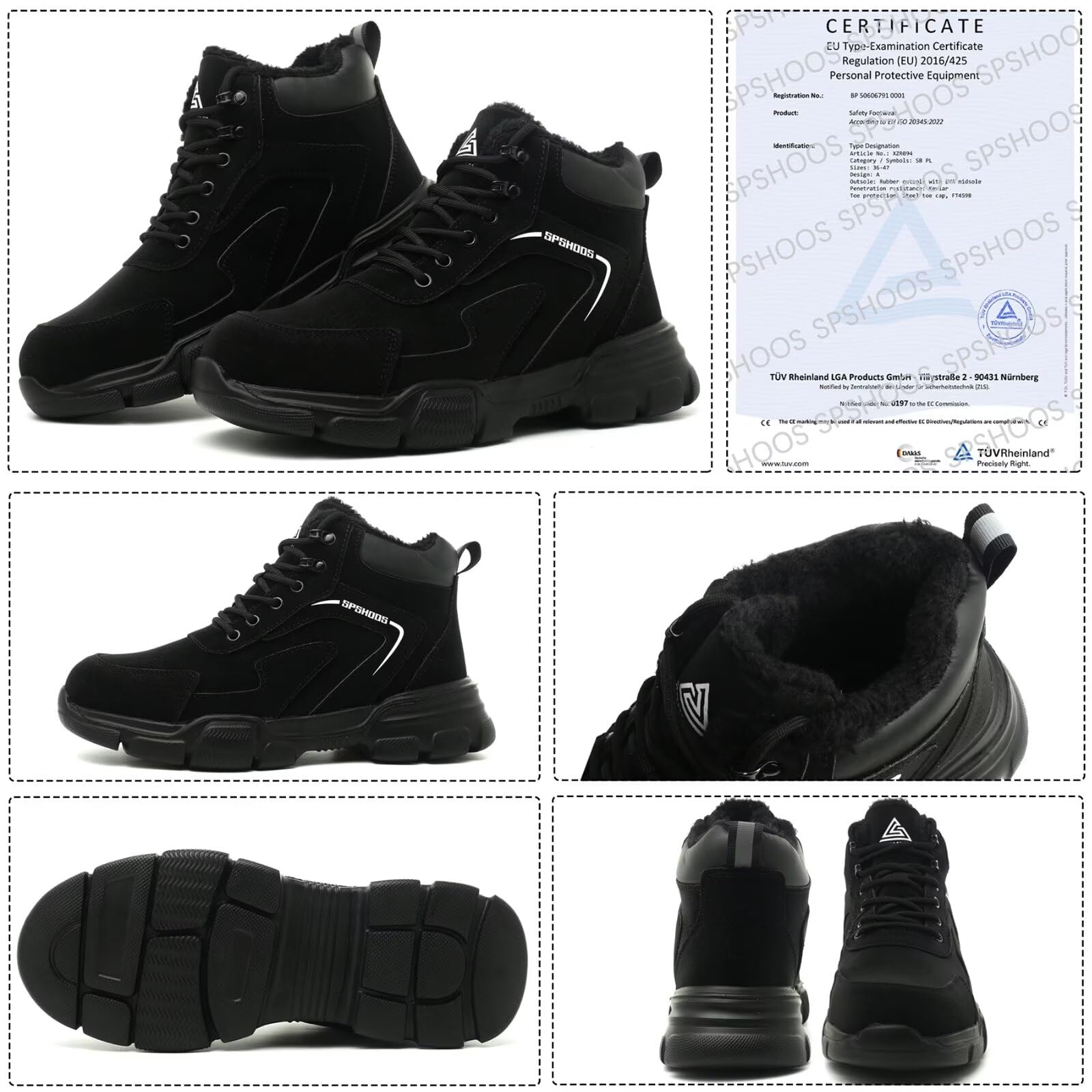 SPSHOOS Scarpe Antinfortunistiche Invernali Uomo Donna Scarpe da Lavoro Stivali di Sicurezza Antiscivolo Impermeabili Caldi con Puntale in Acciaio