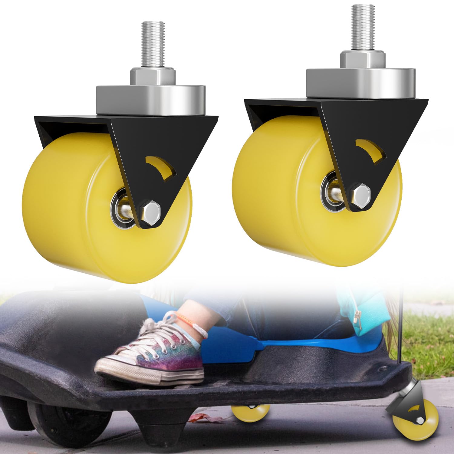 Photo 1 of 2 Pack Complete Caster Wheels Assembly Fit for Razor Crazy Cart XL DLX, 360° Widen Caster Wheel, Plug and Play, 70mm × 50mm