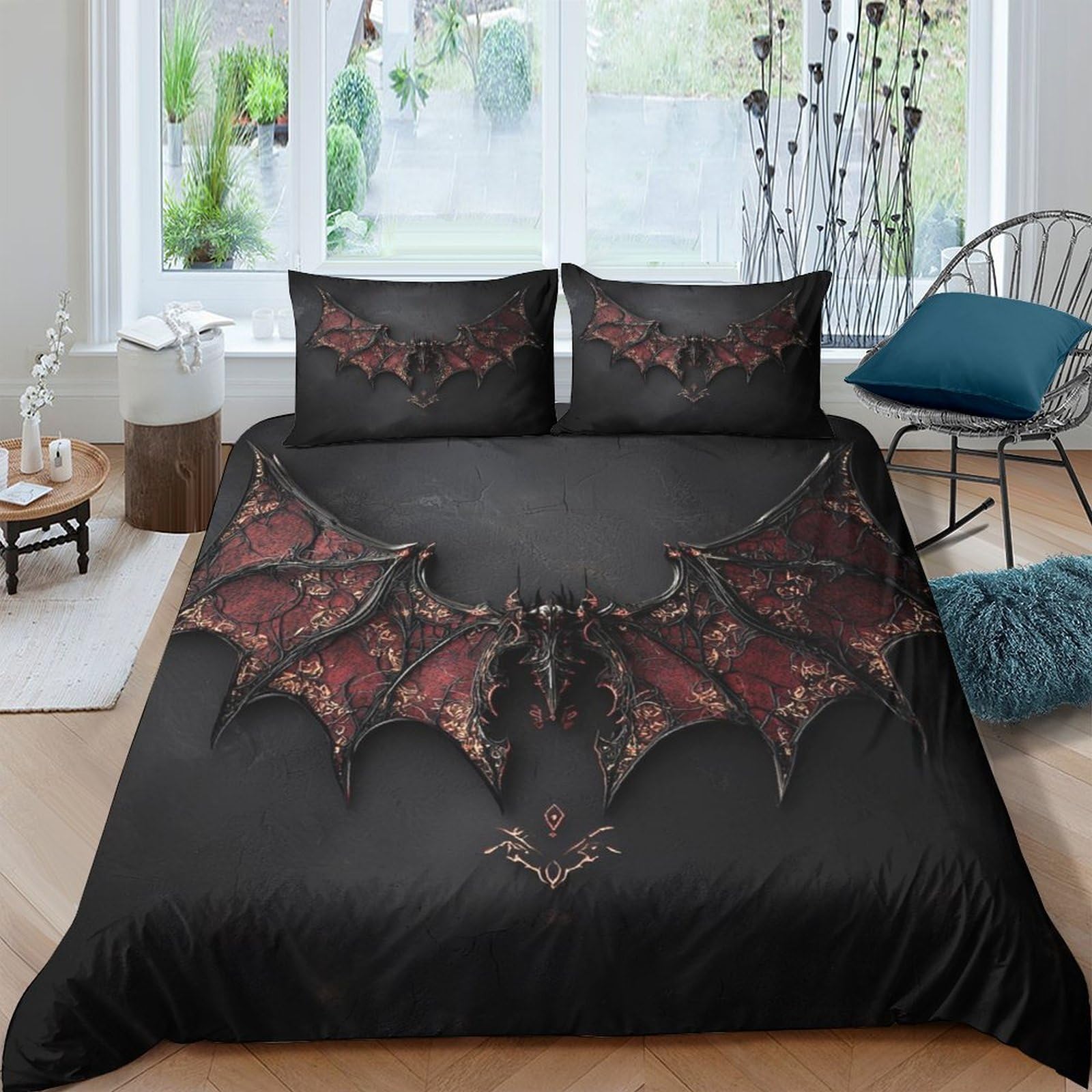 Ctjqhvkz Style-5 3D Printed Dark Bat Fitted Sheet Microfiber Soft Black Gothic Dragon Mattress Cover For Bedroom Dorm Room Decor Single（135X200cm）