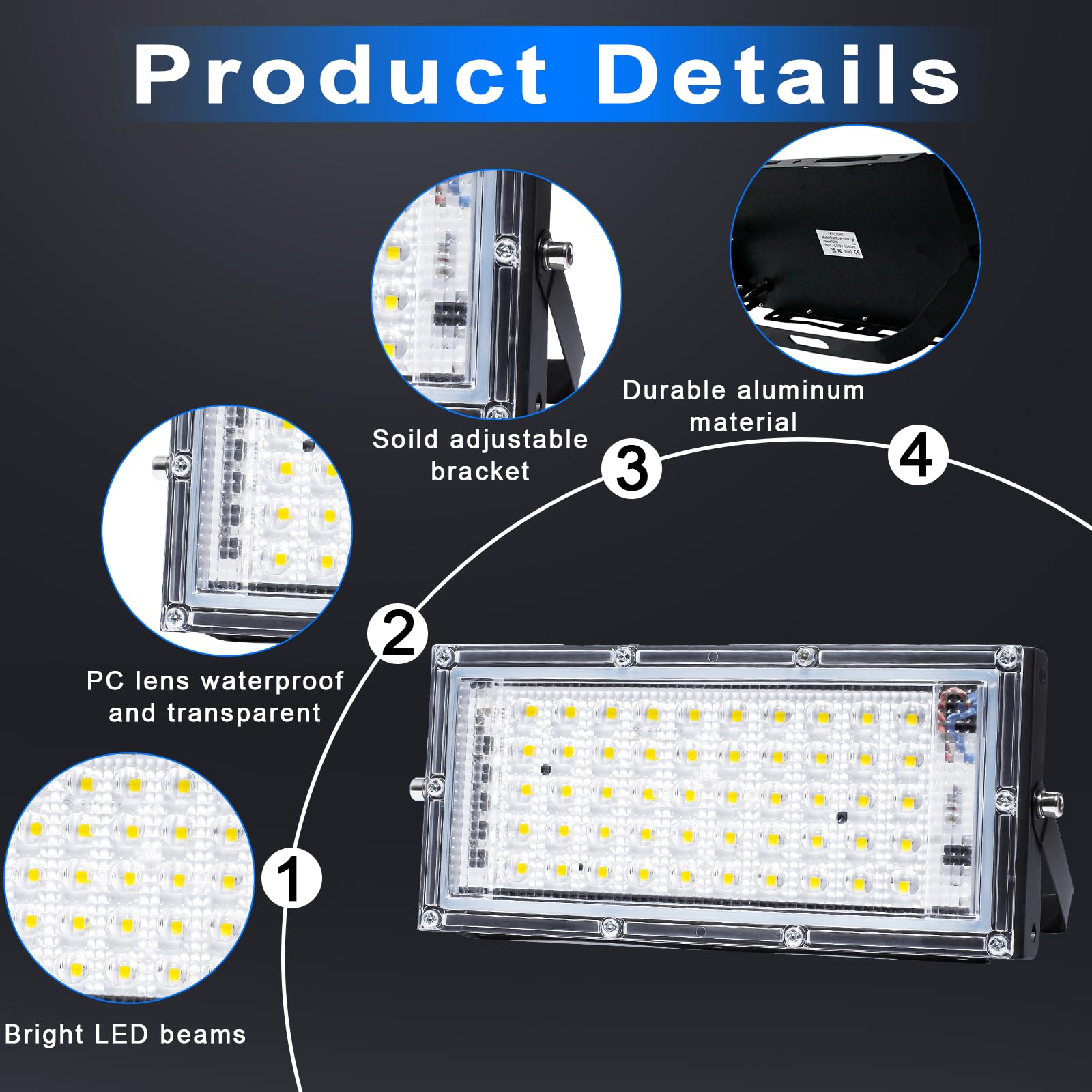CREATESTAR Projecteur LED Exterieur 50W, 2 Pièce 5000LM Spot Led Extérieur, 6500K Blanc Chaud Projecteur LED, IP65 étanche Eclairage Exterieur pour Portes, Couloir, Garage, Cour et Jardin