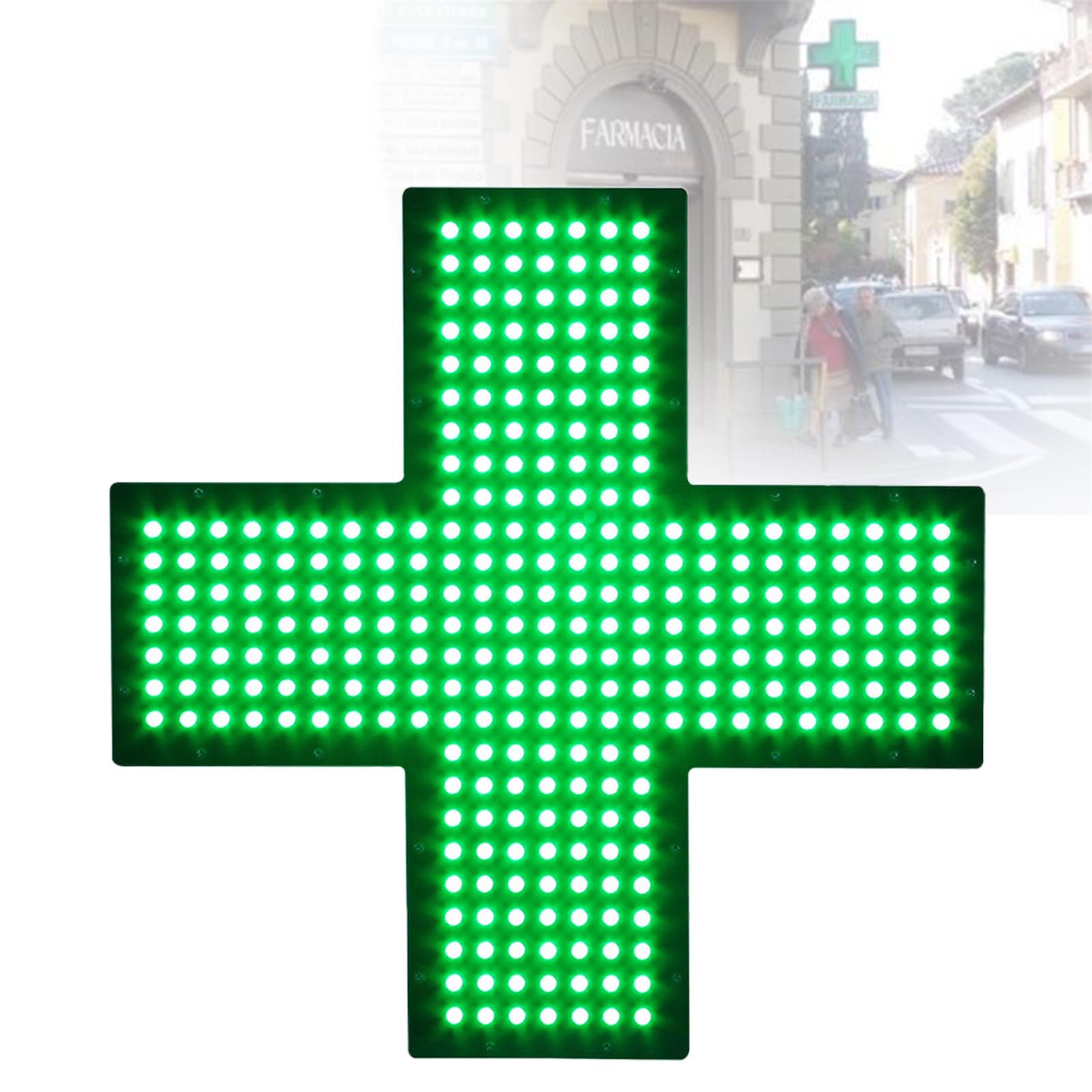 Insegna Croce Per Farmacia Con Catena Metallica Sospesa, Insegna Medica A Led, 3 Modalità Lampeggianti, Risparmio Energetico, Per Clinica, Farmacia, Arredamento Ospedali,Green-48 * 48cm