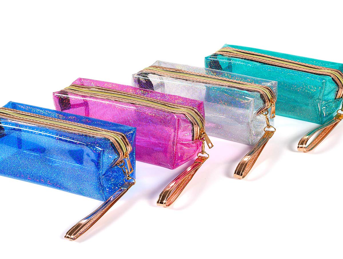 dealcase 4Pcs Waterproof Cosmetic Bag，Transparent Cosmetic Bags for Women，PVC Vinyl Zippered Wash Bag Vacation, Bathroom and Organizing Bag Travel Set