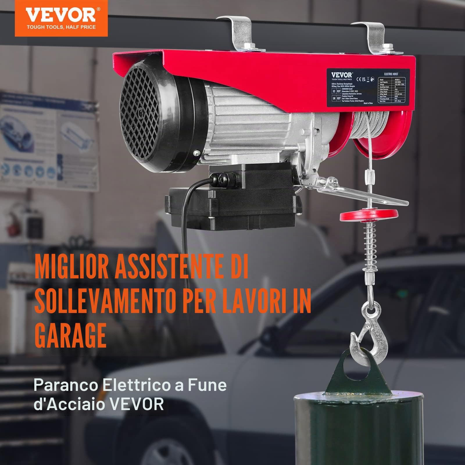 VEVOR Paranco a Leva Elettrico 850 W Carico Max. da 400 kg Motore con Telecomando Senza Filo Distanza da 10m, Paranco Elettrico a Leva per Sollevamento Carico Velocità 10 m/min Altezza 12m