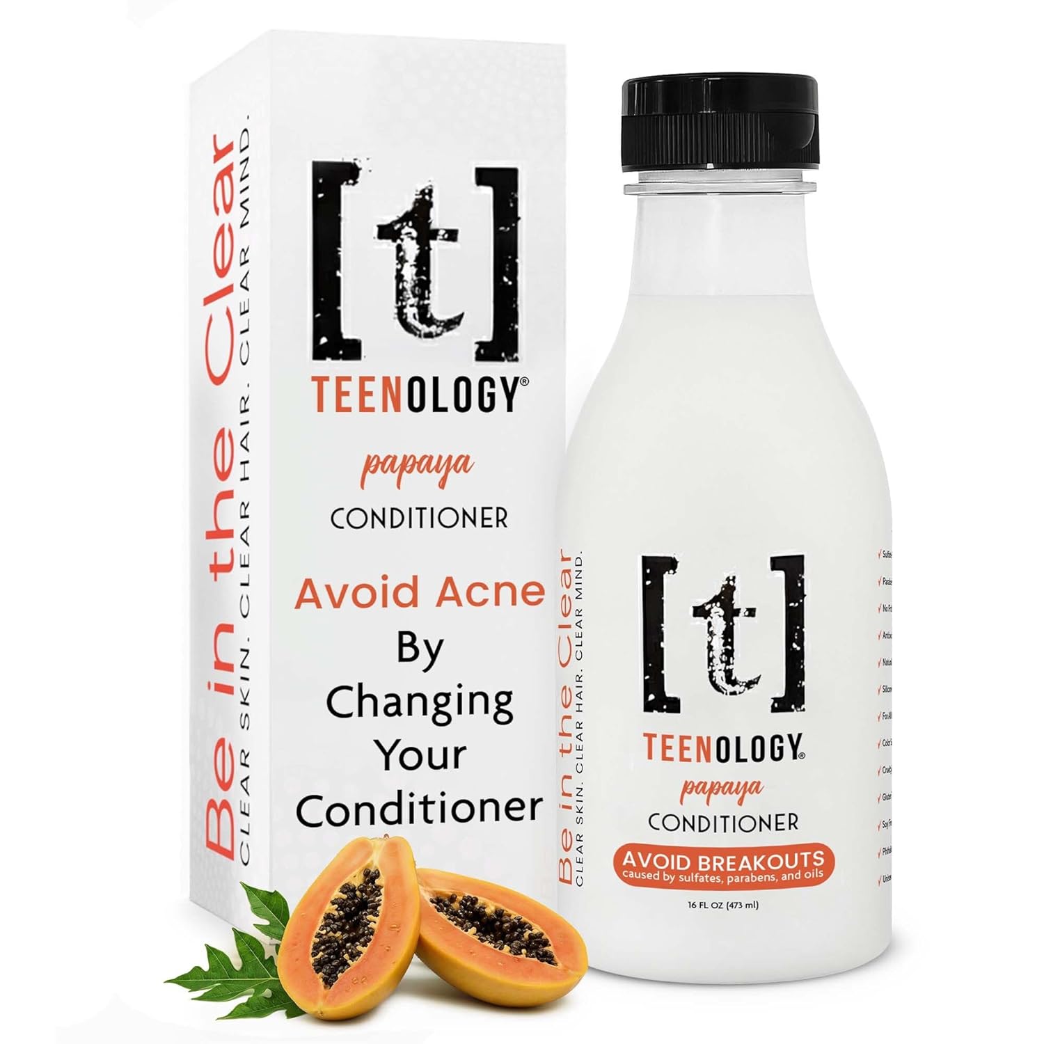 Teenology Teen Conditioner – Avoid Acne Breakouts, Non-Comedogenic, For Dry & Oily Scalps, Sulfate & Paraben Free, Natural Botanical Extracts, for Clear Skin & Healthy Hair, 16 oz – (Vanilla Almond)