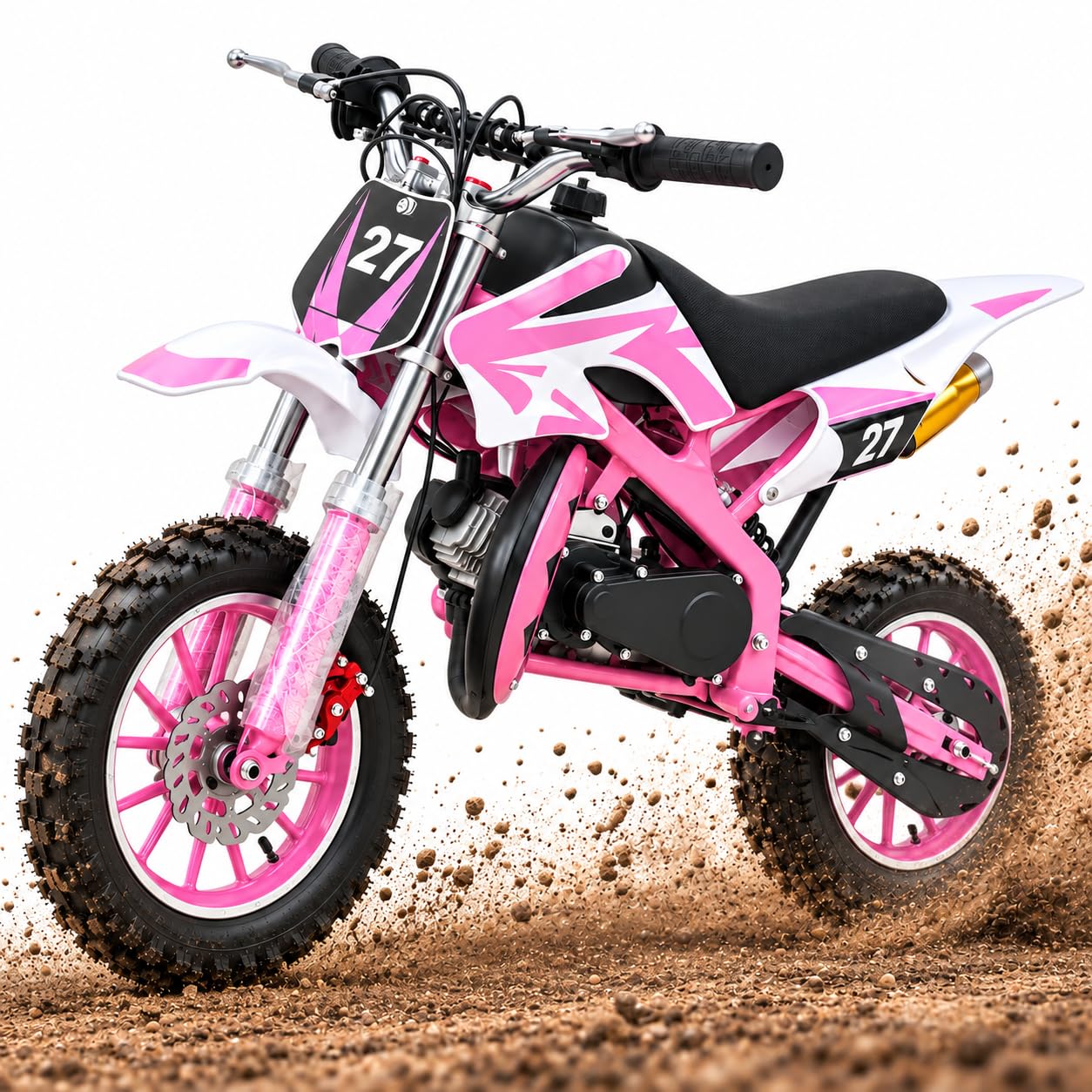 49cc Dirt Bike for Kids 8-14, 2-Stroke Mini Gas Motorcycle, 30MPH, Pink