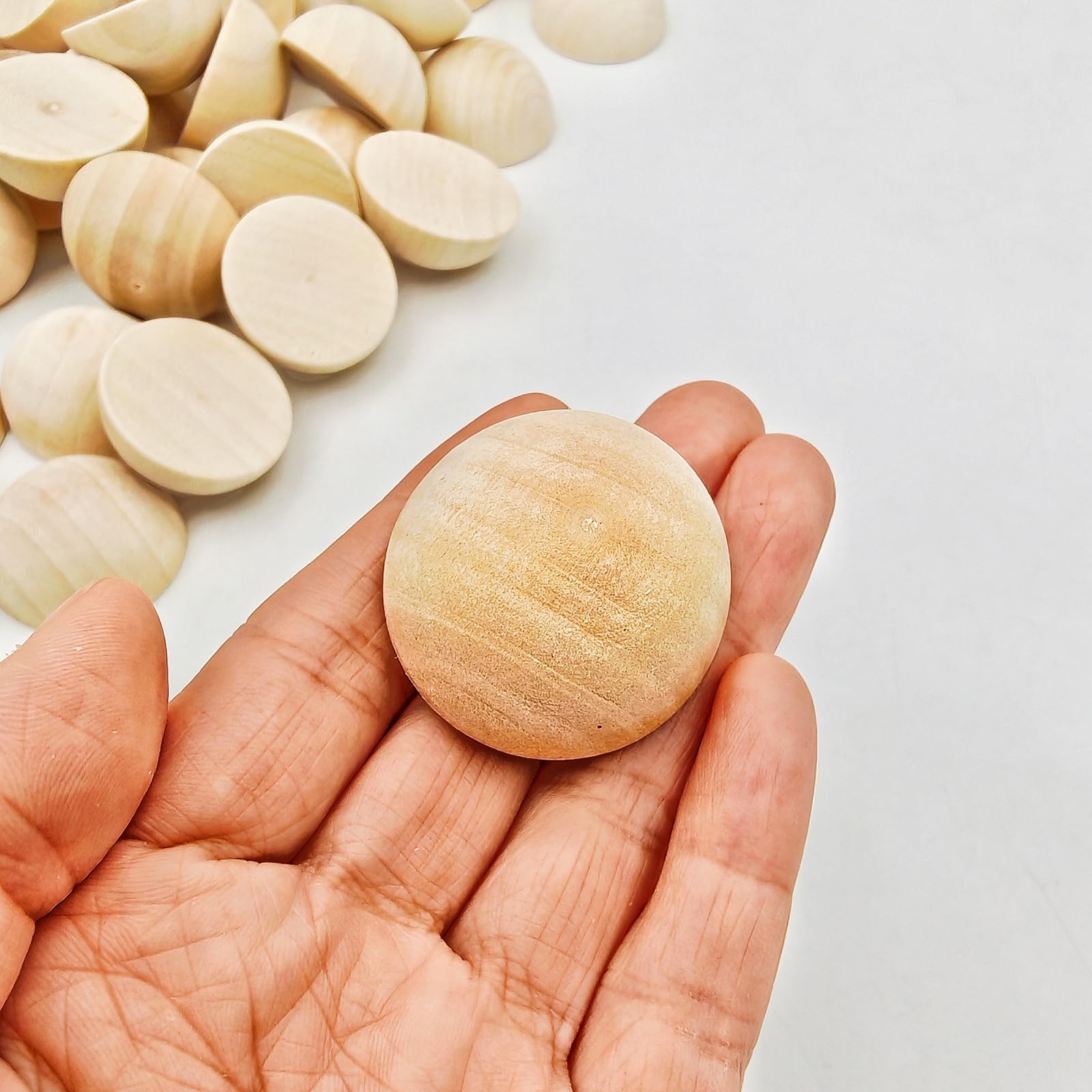50 Pezzi Mezze Sfere Legno 35mm Naturale Non Trattato - Palline Legno Spaccate per Fai da Te Artigianato e Decorazioni