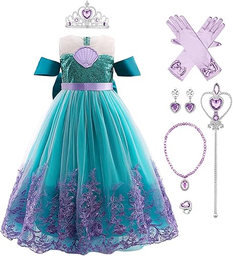 Miniatura 1 de Disfraz de sirena para niñas, vestido de princesa, fiesta de cumpleaños, Halloween, Navidad, carnaval, cosplay, corona, atuendo de joyería