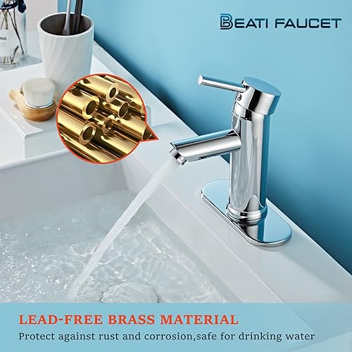 Miniatura 2 de Beati Faucet Grifo de lavabo de baño grifo de montaje en cubierta de un solo agujero acabado cromado