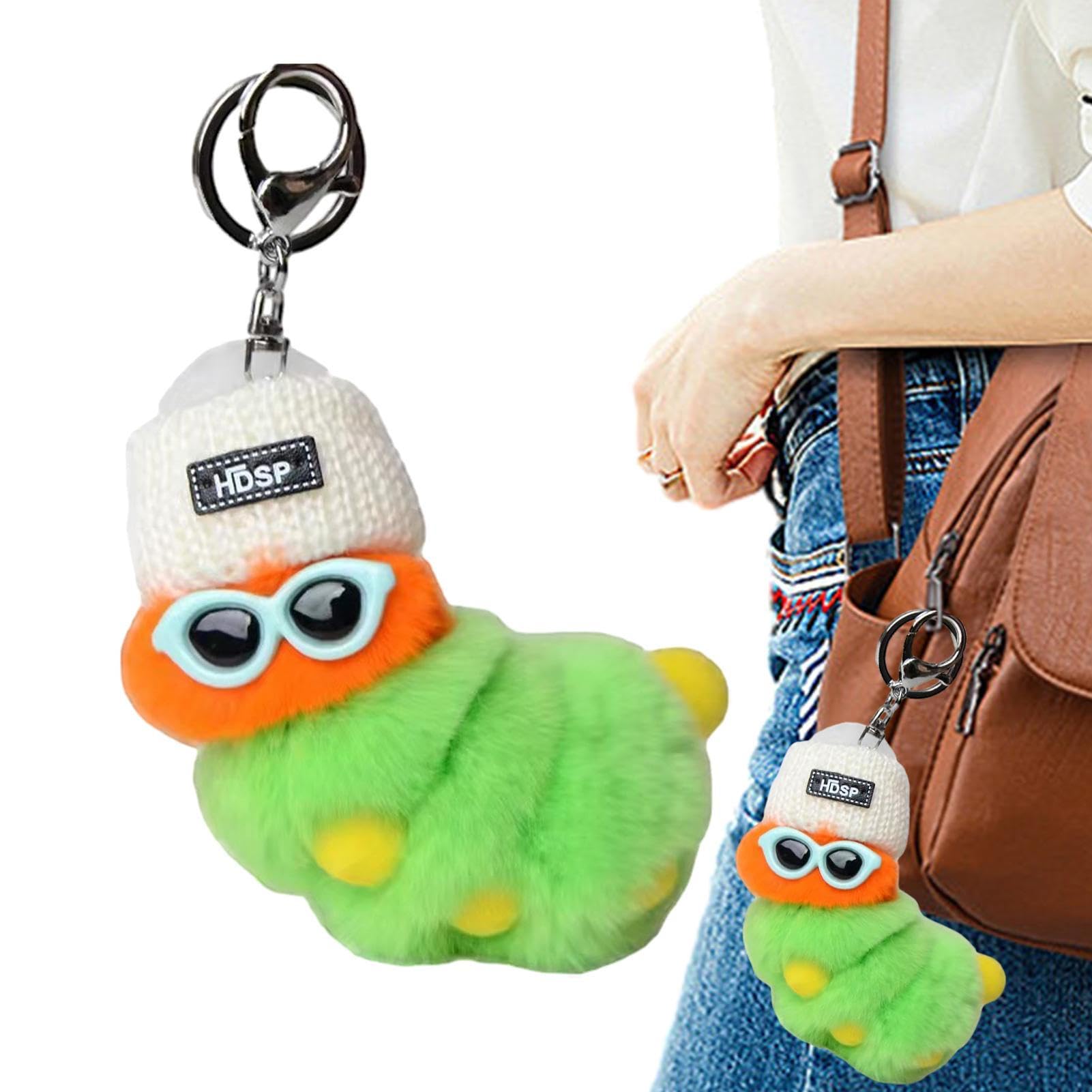Veeteah Keychain - Caterpillar Cute Rex Rabbit Faux Keychain | Anti-Lost Caterpillar Key Chain Cute Cartoon Plush Doll Pendant for Women and Girls