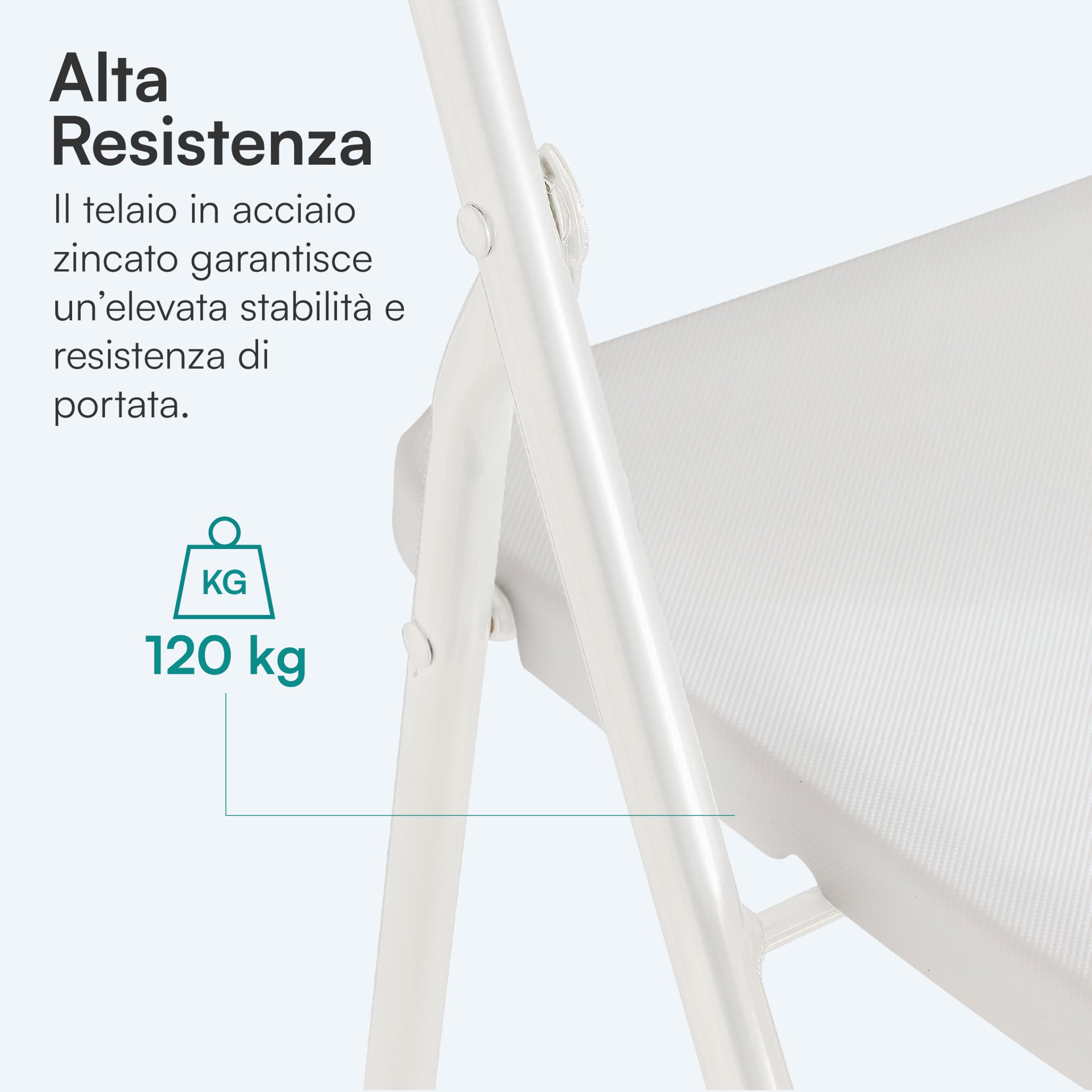 Baroni Home Sedia Pieghevole Salvaspazio, Sedia da Pranzo per Interno ed Esterno con Struttura in Acciaio, 42x38x78 cm (1 Pezzo, Bianco)