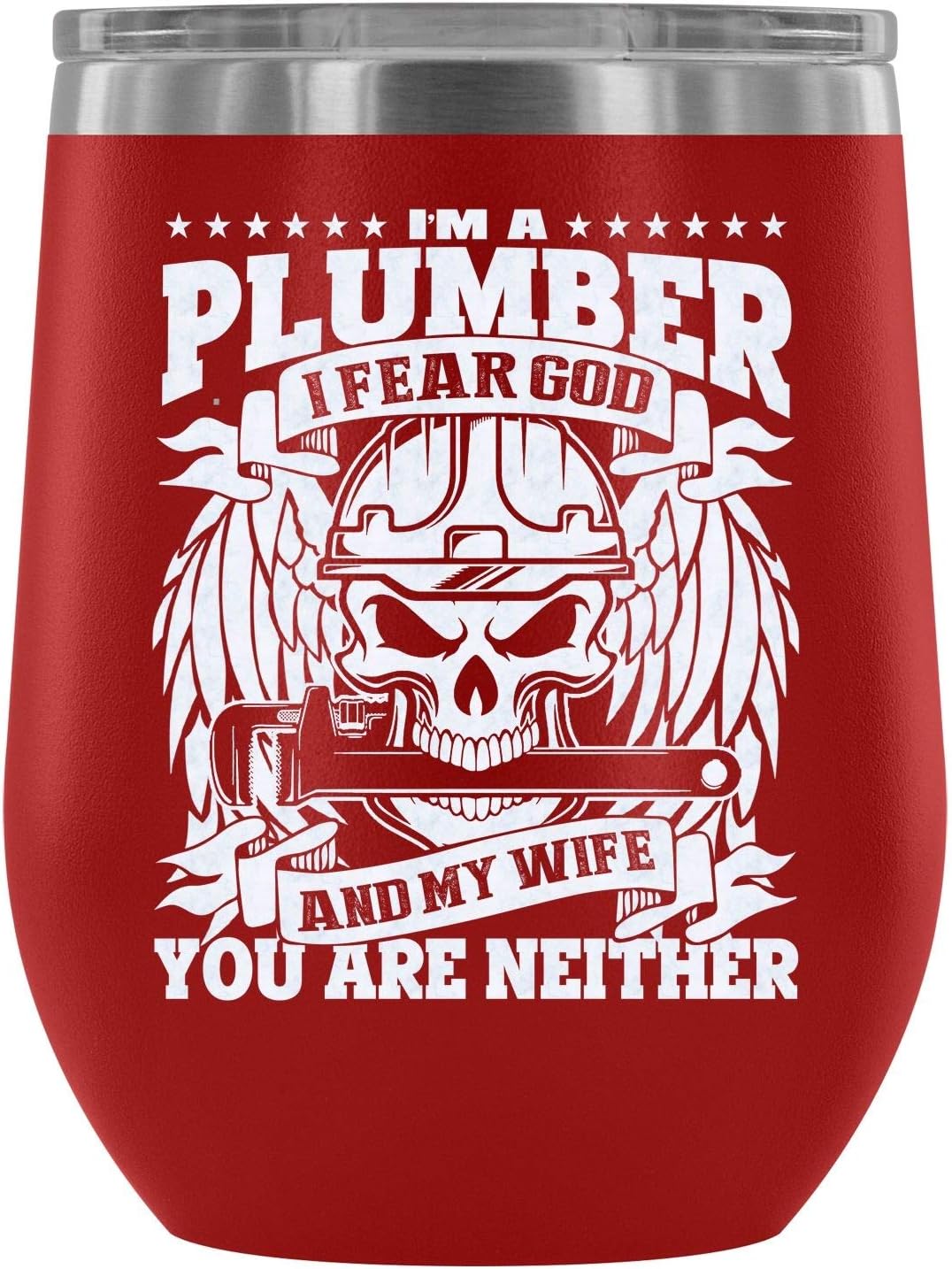 MISOSTORE Steel Stemless Wine Glass Tumbler, Good Plumber Vacuum Insulated Wine Tumbler, I'm A Plumber Wine Tumbler (Wine Tumbler 12Oz - Red)