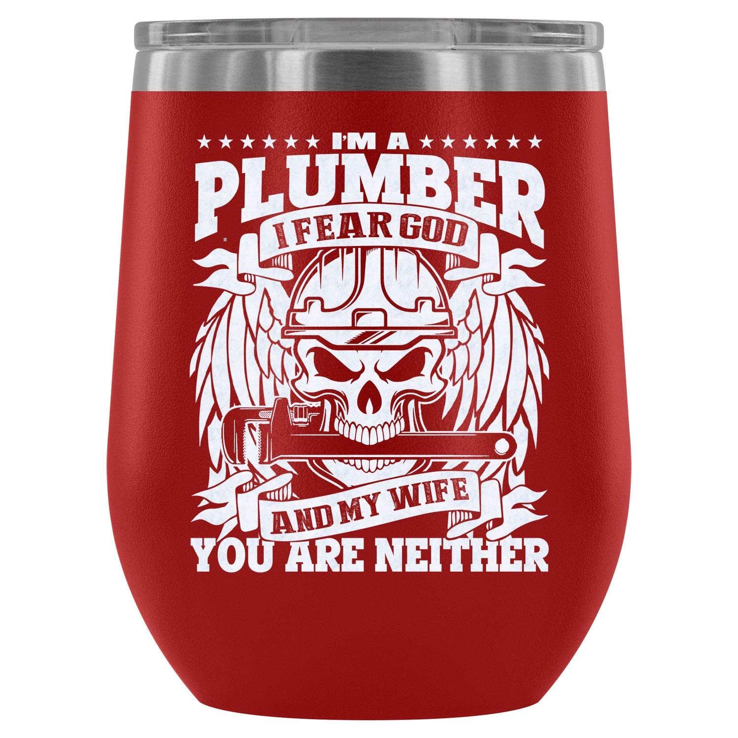 MISOSTORE Steel Stemless Wine Glass Tumbler, Good Plumber Vacuum Insulated Wine Tumbler, I'm A Plumber Wine Tumbler (Wine Tumbler 12Oz - Red)