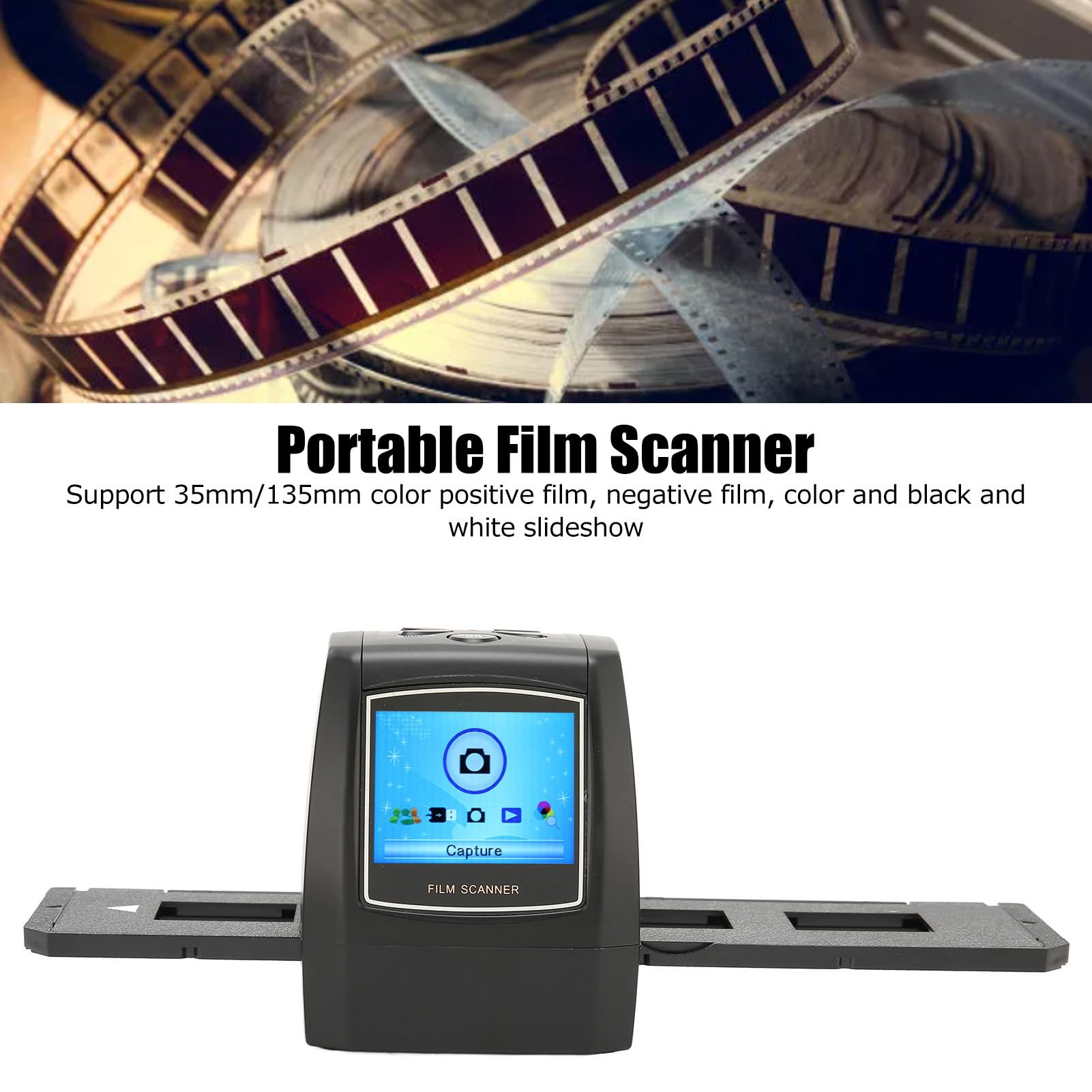 Escáner de Película Digital, Escáner de Película de Pantalla LCD de 2,4 Pulgadas para Computadora Portátil Formato JPEG Digital Portátil Pequeño para Teléfono Inteligente