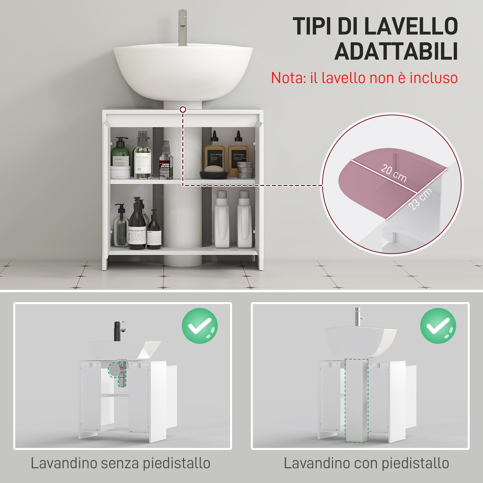HOMCOM Mueble Bajo Lavabo con Estante Carga 40 kg 60x30x60 cm Blanco