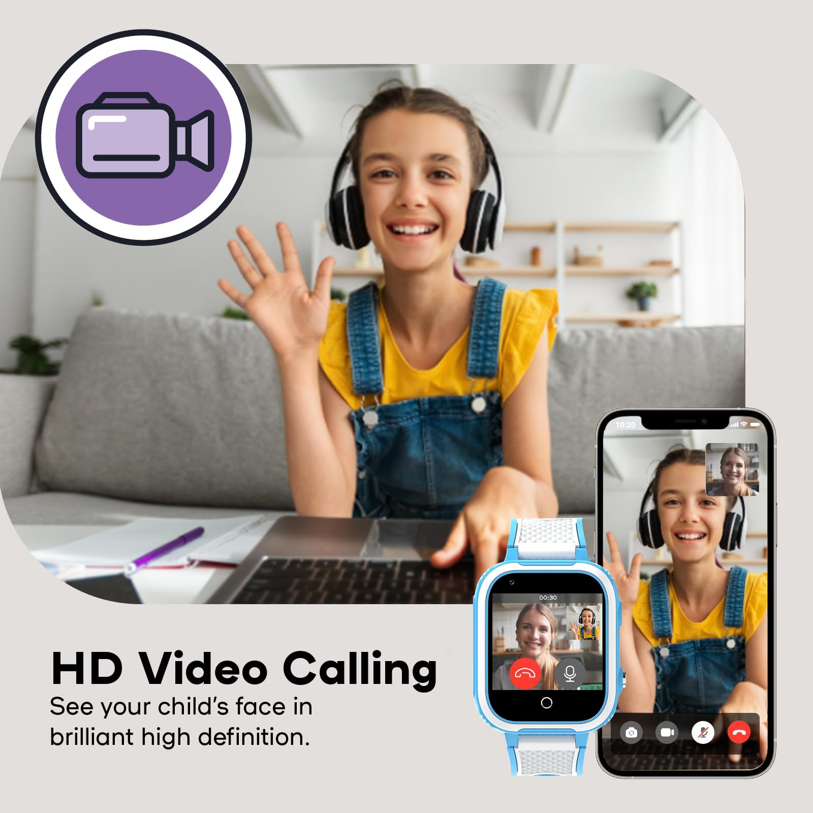 Reloj Inteligente Niño 4G, Smartwatch Niños con Videollamada Chat GPS Localizador y Llamadas SOS, Juego Cámara Despertador Impermeable Modo Clase,Regalos para Niñas Niños Azul