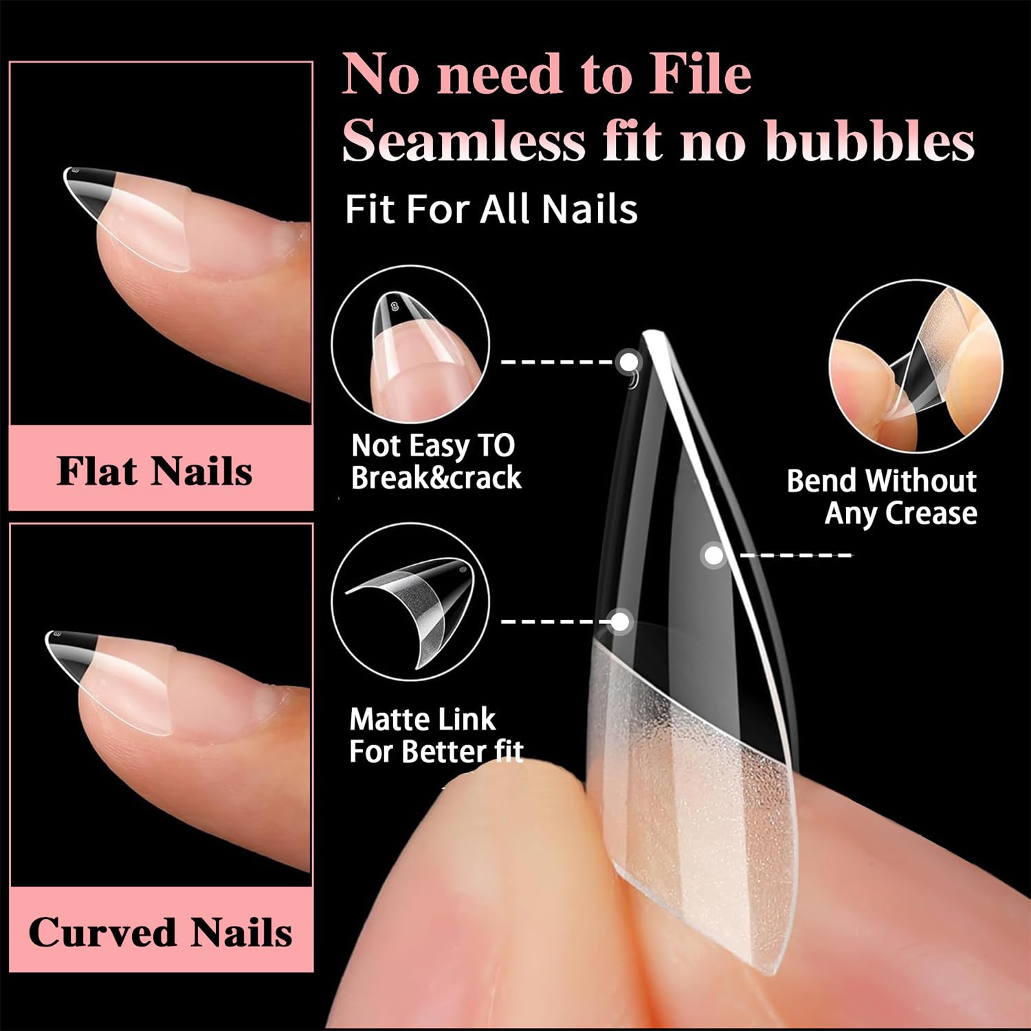600Pcs Gel x Nail Tips, Clear Nail Tips, Nail Extensions, Short Almond Gel x Nail Tips Half Cover - Image 4