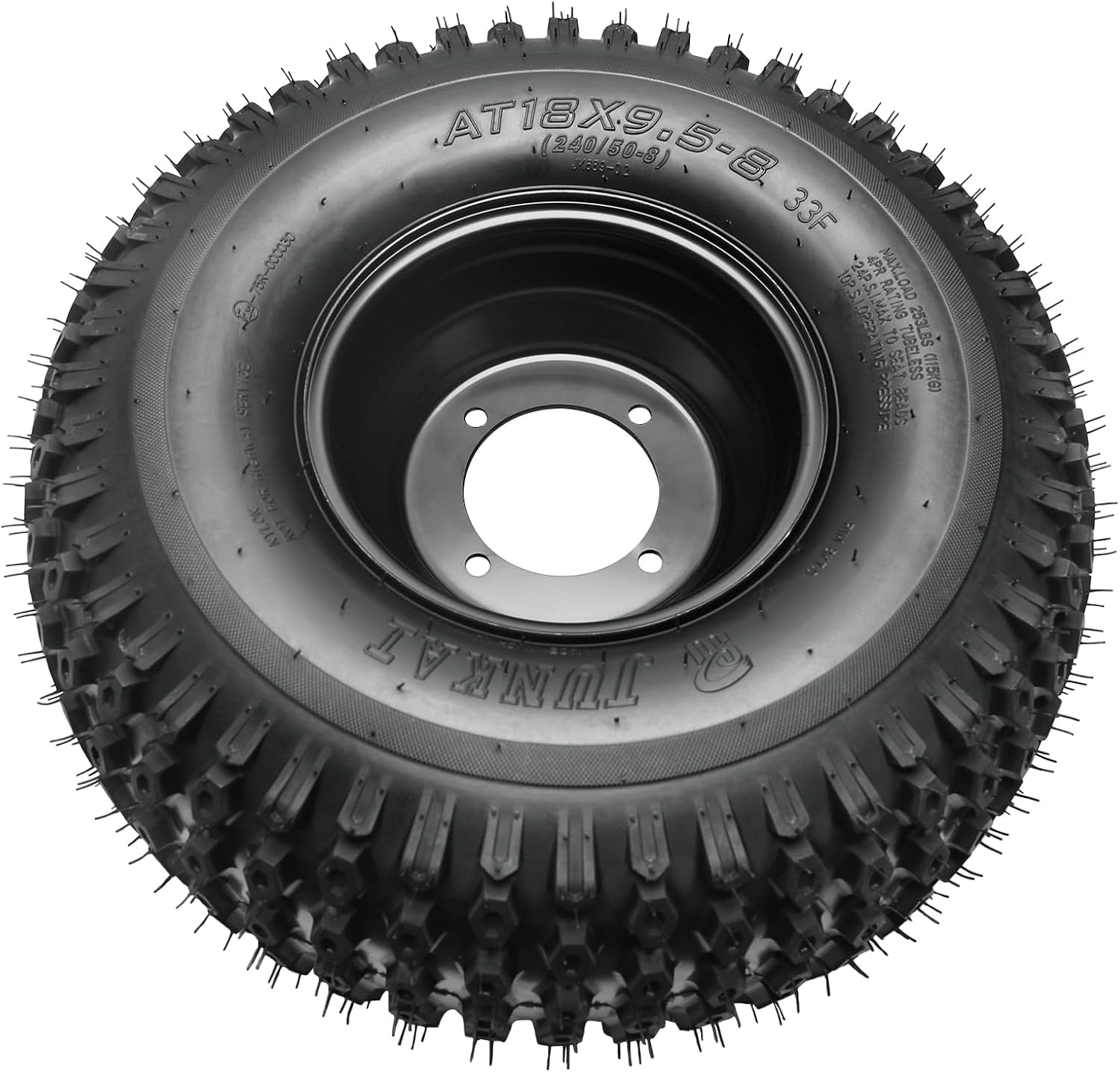 18x9.50-8 18x9.50x8 Tires and Wheels Assembly, 240/50-8" Go Kart Tubeless Tire on 4 Lug Rim 110mm Bolt Spacing, for ATV UTV Golf Cart Quad Buggy Lawn Mower Tractor, with Front Wheel Rim Hubs