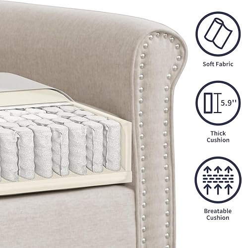 Miniatura 6 de Juego de 2 sofás de sala de estar, sofá seccional y sofá biplaza, modernos juegos de muebles de sofás, sofás de cama, patas de madera en forma de