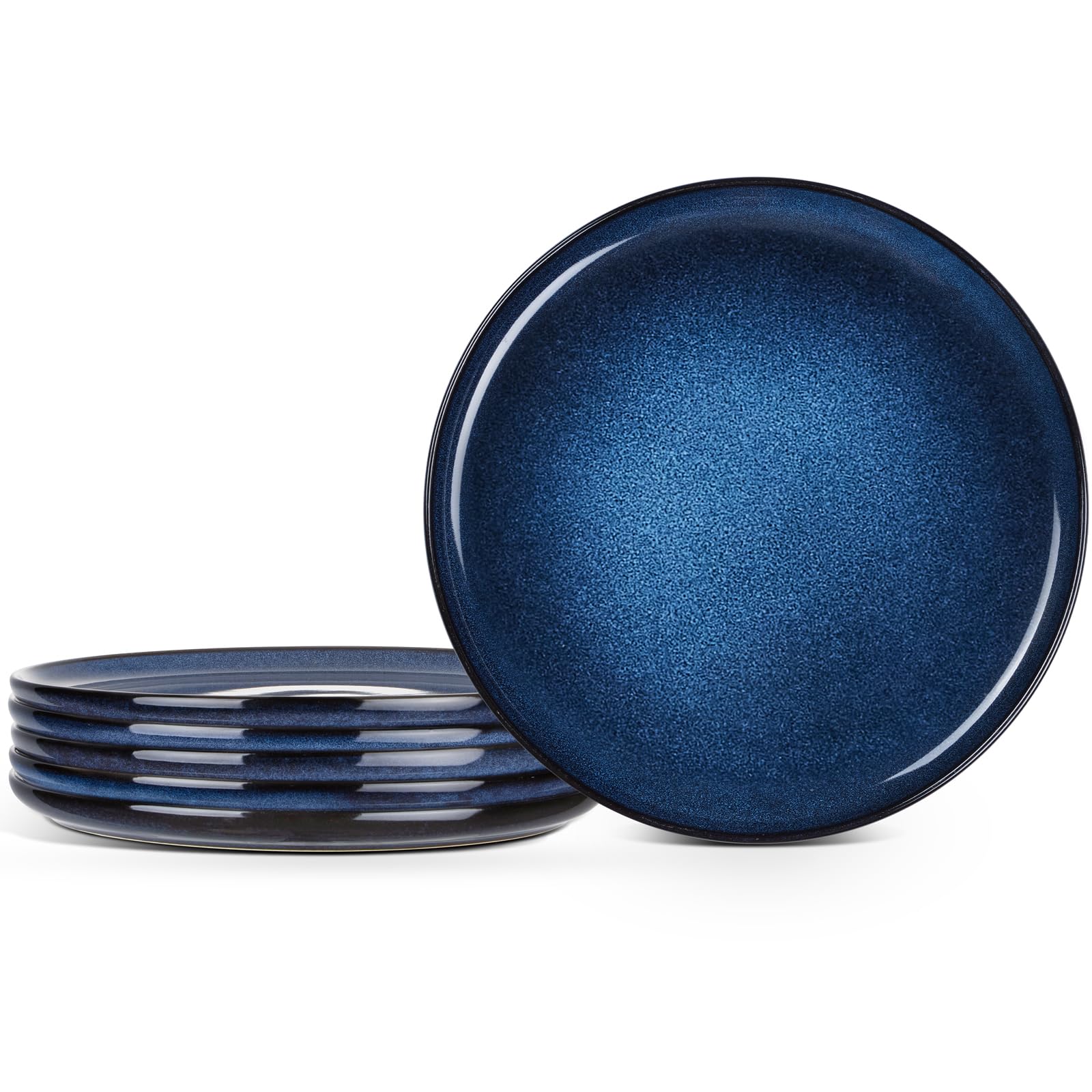 E-far 10.5” Ceramic Dinner Plates Set of 6, Large Reactive Glaze Stoneware Dishes, Round Salad Plate for Home Kitchen Restaurant, Microwave &amp; Dishwasher Safe – Deep Sea Blue