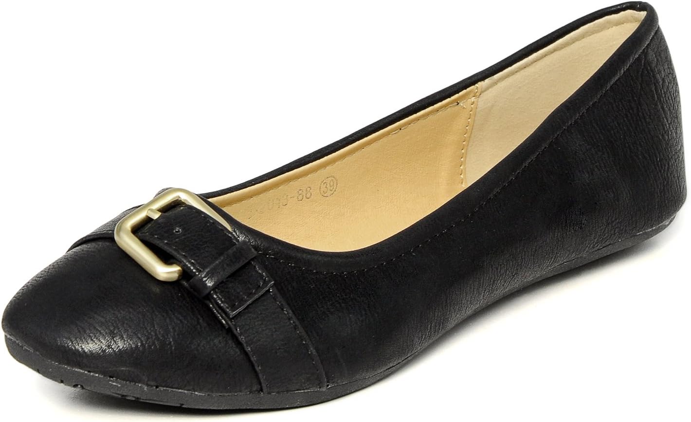 YesStyle Women's Buckled Faux Leather Flats Black 9
