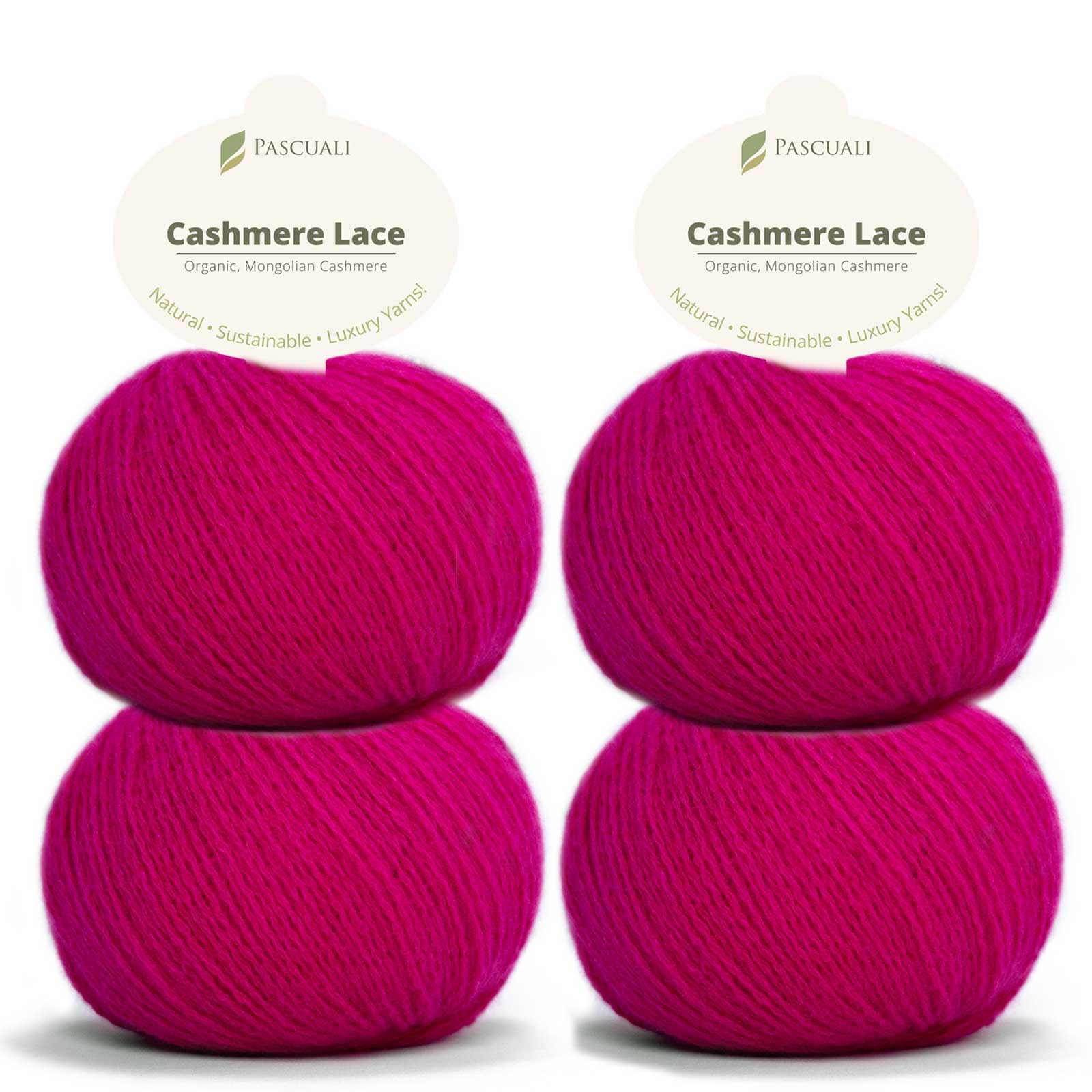 PASCUALI | Bio Cashmere Lace - Gomitolo di lana 100% cashmere per lavorare a maglia e all'uncinetto, set da 4 gomitoli, 100 g, colore: fucsia 60