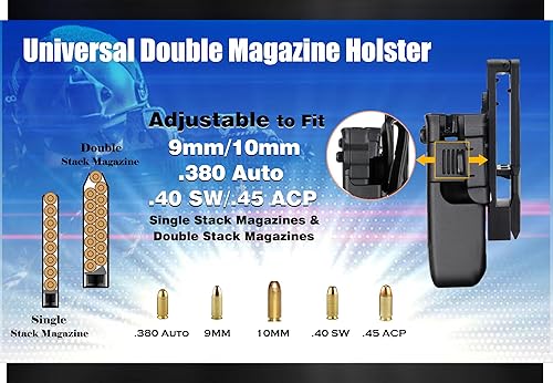 Miniatura 12 de Funda doble para revista, bolsa universal para revistas, 0.354 in/40/45 para Glock/Sig sauer/S & W/Beretta/Taurus/H&K de una sola pila/doble