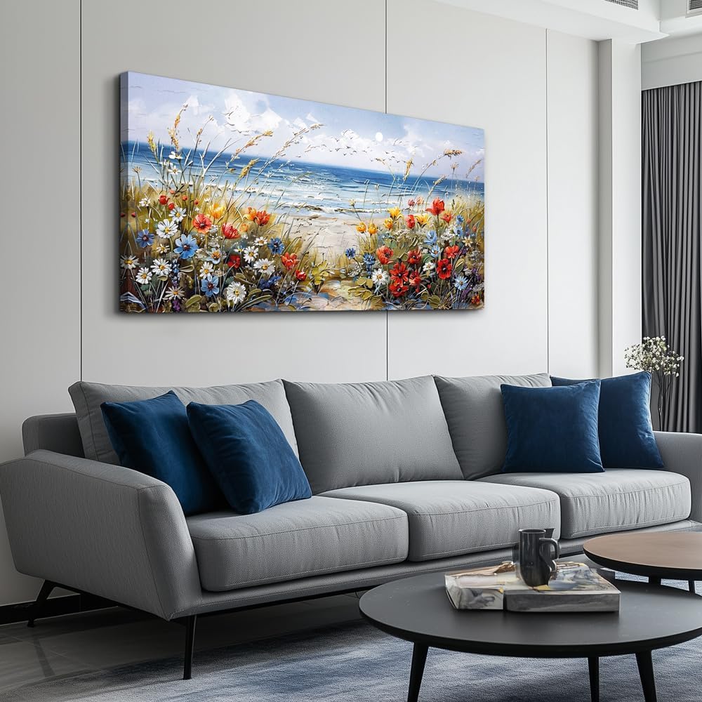 MHARTK66 Canvas Wall Art For Living Room Farmhouse Bedroom Wall Painting Blue Beach Ocean Pictures Office Photos Watercolor Wall Decor Flowers Nature Artwork For Walls Modern Home Decorations - Image 2