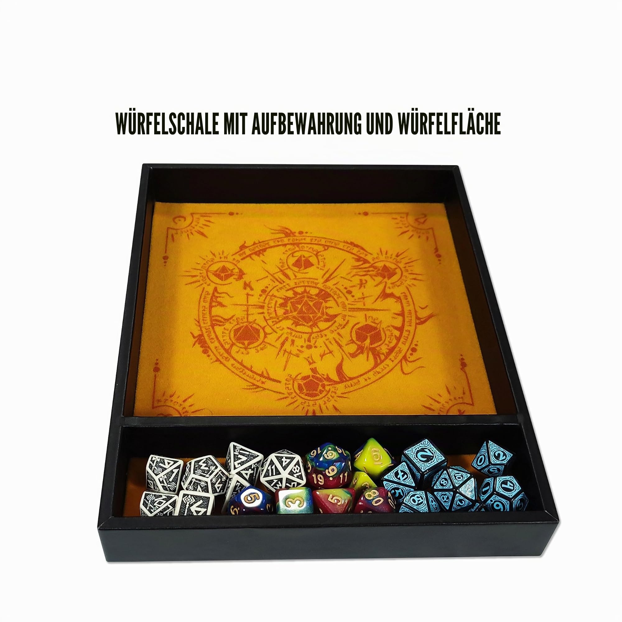 RECHTECKIGE WÜRFELPLATTE 'Critical ROLL DICE Tray', aus Leder und SAMT, Stauraum, KOMPATIBEL mit jedem Brett- und Rollenspiel (Gelb)