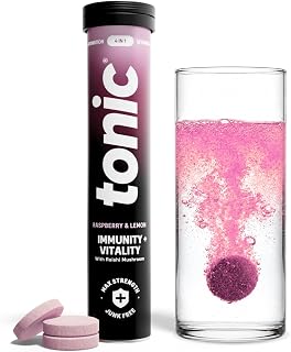 Immunity & Vitality Tablets - 4-in-1 Effervescent Multivitamins and Nutrients - Vitamin D, Vitamin C and Zinc - Vegan, No Sugar- Max Strength Tablets, Raspberry & Lemon, 20 Count
