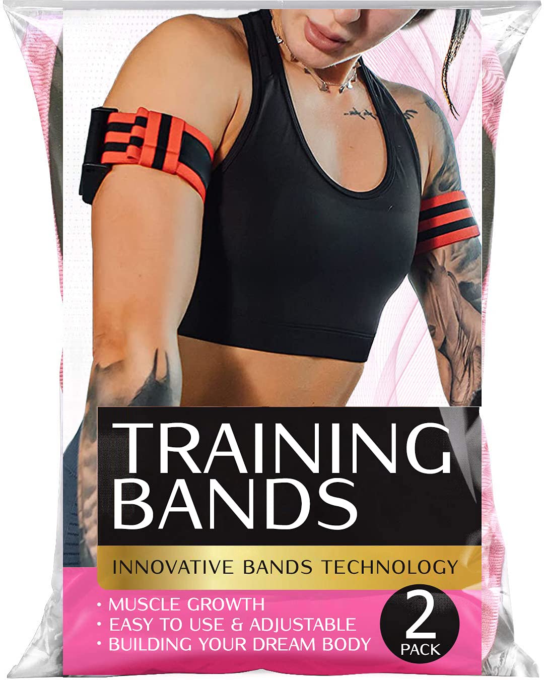 FITAXIS Pack Of 2 Occlusion Bands – Red & Black Blood Flow Restriction Straps For Gym Training