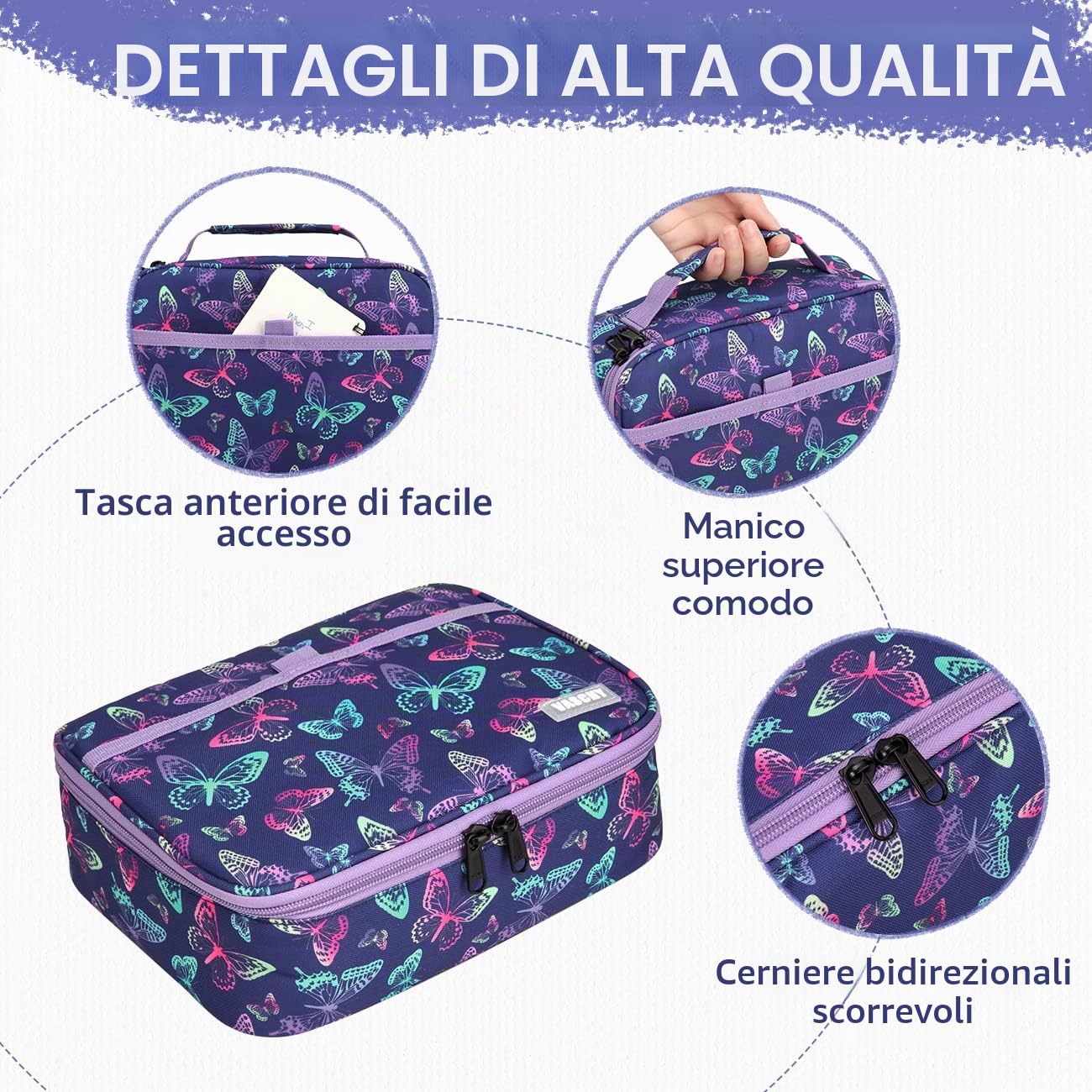 VASCHY Astuccio Grande, Astucci Grandi Capacità per Bambina Astuccio Scuola Astuccio Portapenne con Cerniera per Cancelleria Astuccio Matite Astucci Ufficio Lavoro Farfalle Viola