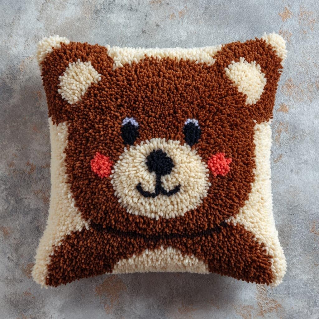 WallustrioaW Latch Hook Cushion Kits 43x43cm,Animal Bear
