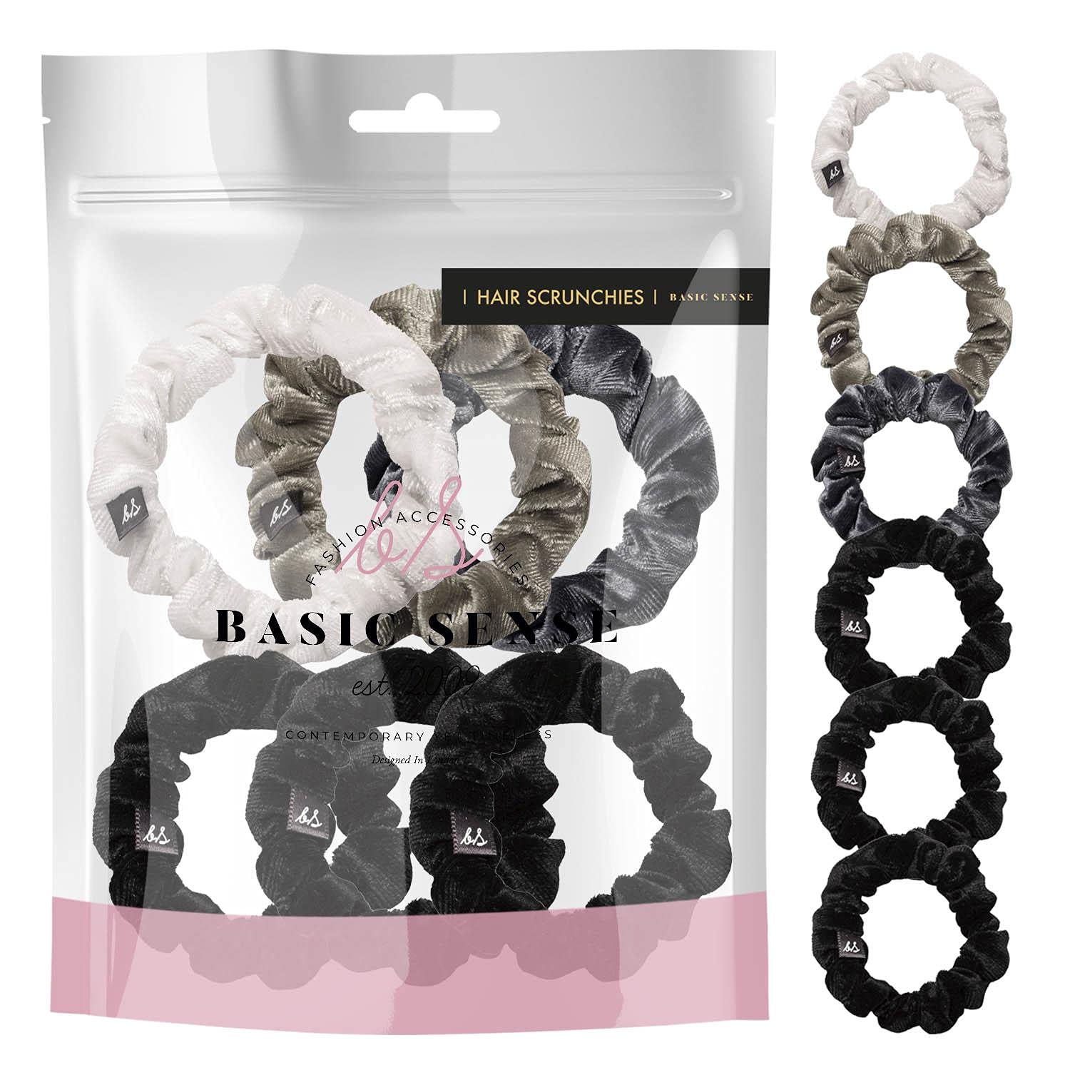 Basic Sense Samt-Scrunchies Für Dünnes Haar – Skinny Haargummis, Ca. 8,9 Cm, Schwarz | Sanfte Halterung Für Pferdeschwanz & Co.