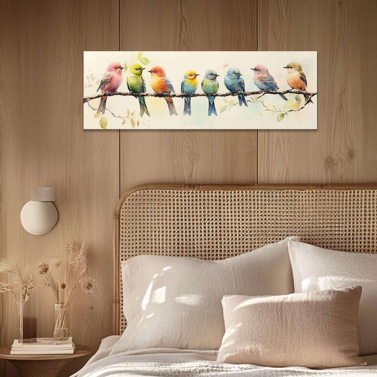 CCWACPP Canvas Wall Art Birds on Tree Branches Painting Art Framed Pictures Colorful Bird Flower Prints for Kitchen Bedroom Home Decor (10"x30")