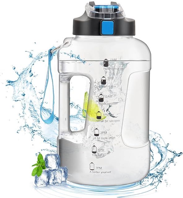 Glaxcidy 2 In 1 Water Bottle with Straw and Lid, 2.5L Sports Water Bottle with Time Markings and Wide Mouth, BPA Free Daily Water Intake Bottle for Gym and Exercise(White)