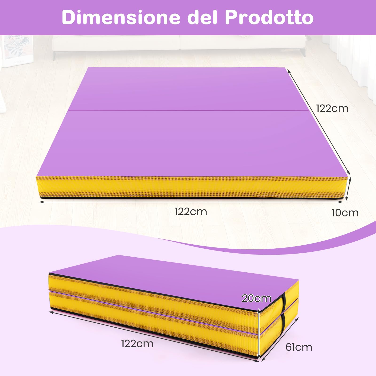 COSTWAY Tappetino Fitness Pieghevole, Materassino per Ginnastica e Acrobatica con Rivestimento in Pelle Sintetica e Maniglie, per Esercizi a Casa per Yoga, Stretching e Pilates