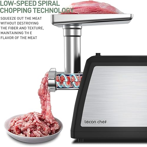 Miniatura 5 de Molinillo eléctrico de carne, relleno y molinillo de salchichas 3 en 1 de Lecon Chef 2000 W máximo, máquina de picar carne resistente con platos de