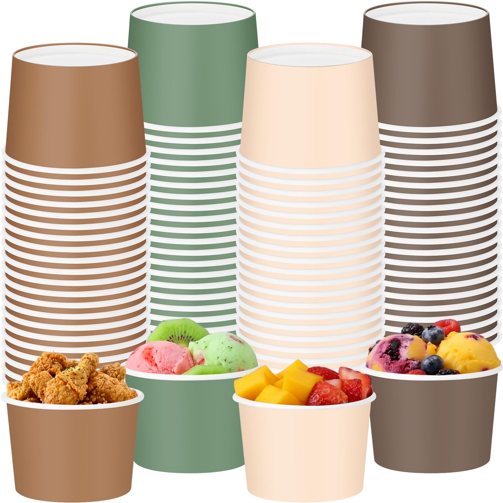 Pickmesh 80 Pcs Jungle Safari Paper Ice Cream Cups 9 oz Woodland Brown Green Forest Animal Theme Disposable Dessert Bowls Snack Paper Cups for Birthday Baby Shower Neutral Safari Party Supplies