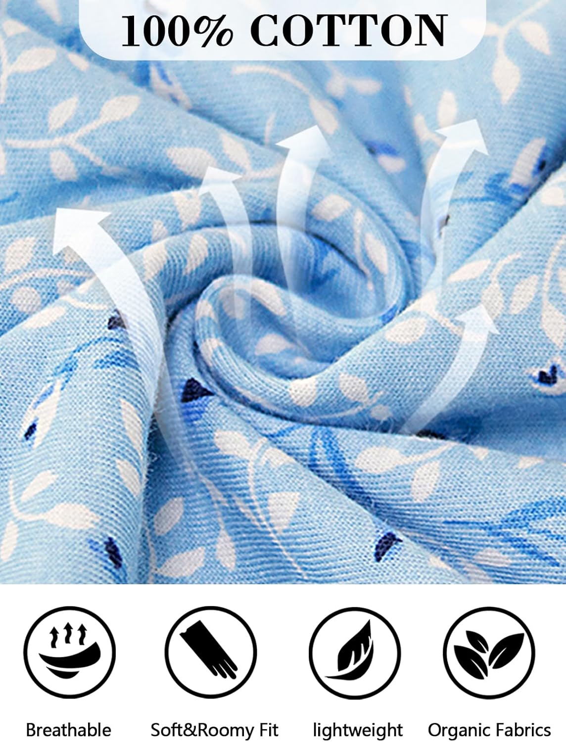 Long Cotton Nightgowns for Women Long Sleeve Night Gowns Women's Sleepwear Full Length Nightdress Soft Loungewear - Image 3