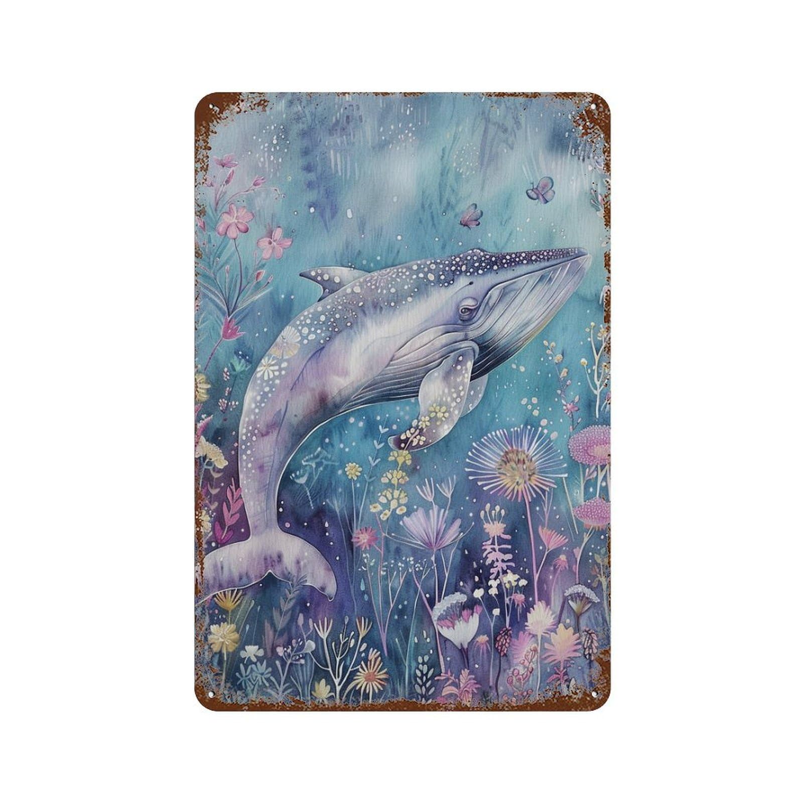 Whale in Flower Field-2 Retro Metal Sign 11.8"x7.9", Farmhouse Wall Decor for Garage, Pub Or Kitchen