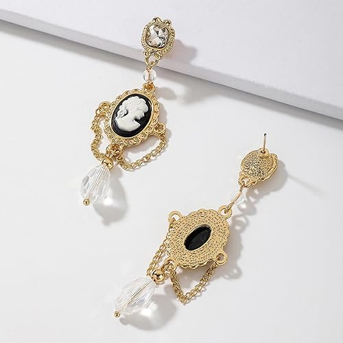 Miniatura 3 de Aretes de camafeo en tono dorado, joyería vintage, estilo victoriano, Art Deco, cristal antiguo, perlas de imitación, pendientes de gota